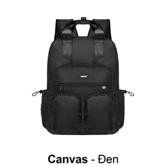 Black backpack on a white background