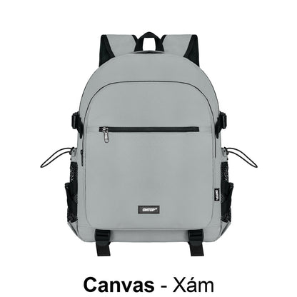 Gray backpack with black accents on a white background