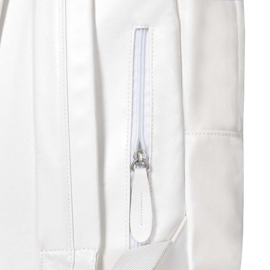 Close-up of a white jacket with a zipper on a light gray background