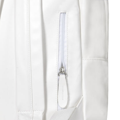 Close-up of a white jacket with a zipper on a light gray background