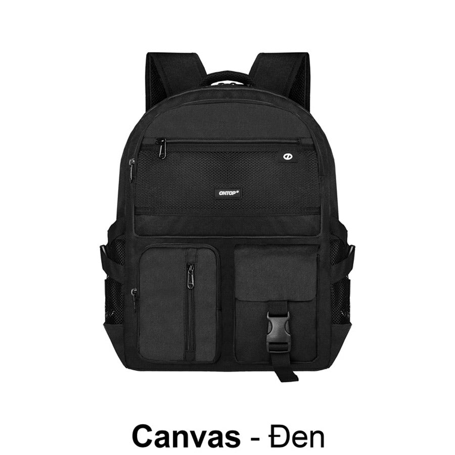 Black backpack on a white background