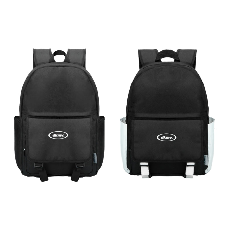 Two black backpacks with a visible brand logo on a white background