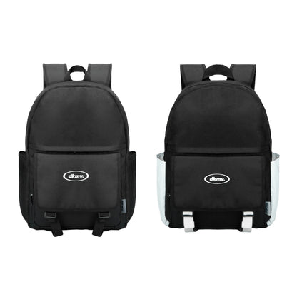 Two black backpacks with a visible brand logo on a white background