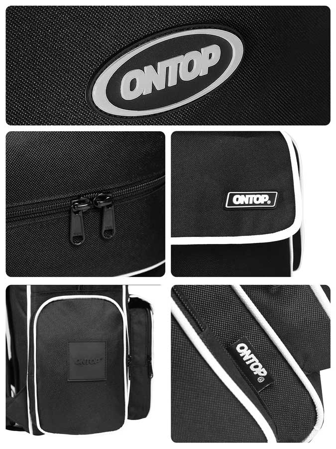Black bag with 'ONTOP' branding shown from different angles