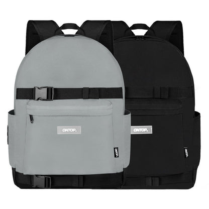 Gray and black backpacks with visible brand logo on a white background