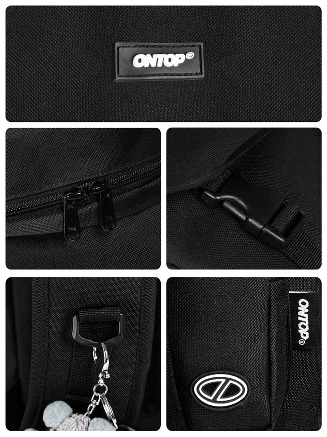 Collage of a black bag with various features and 'ONTOP' branding.