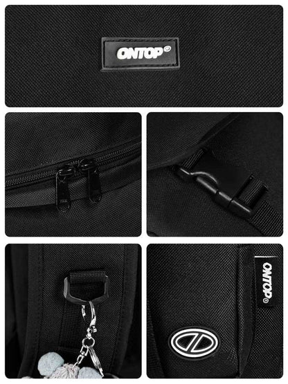 Collage of a black bag with various features and 'ONTOP' branding.