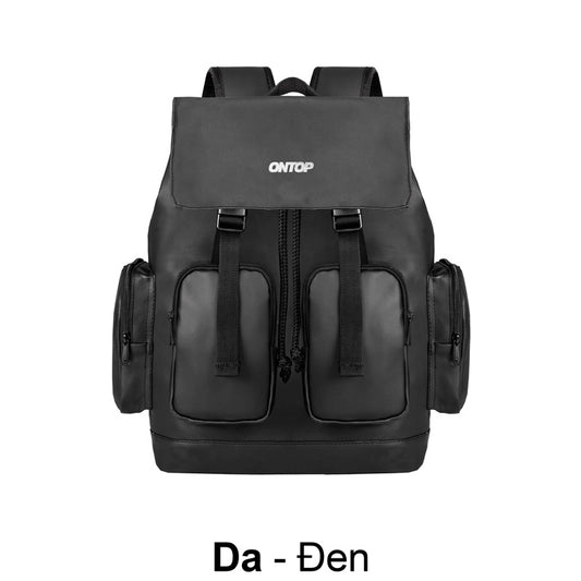 Black backpack with 'ONTOP' branding on a white background