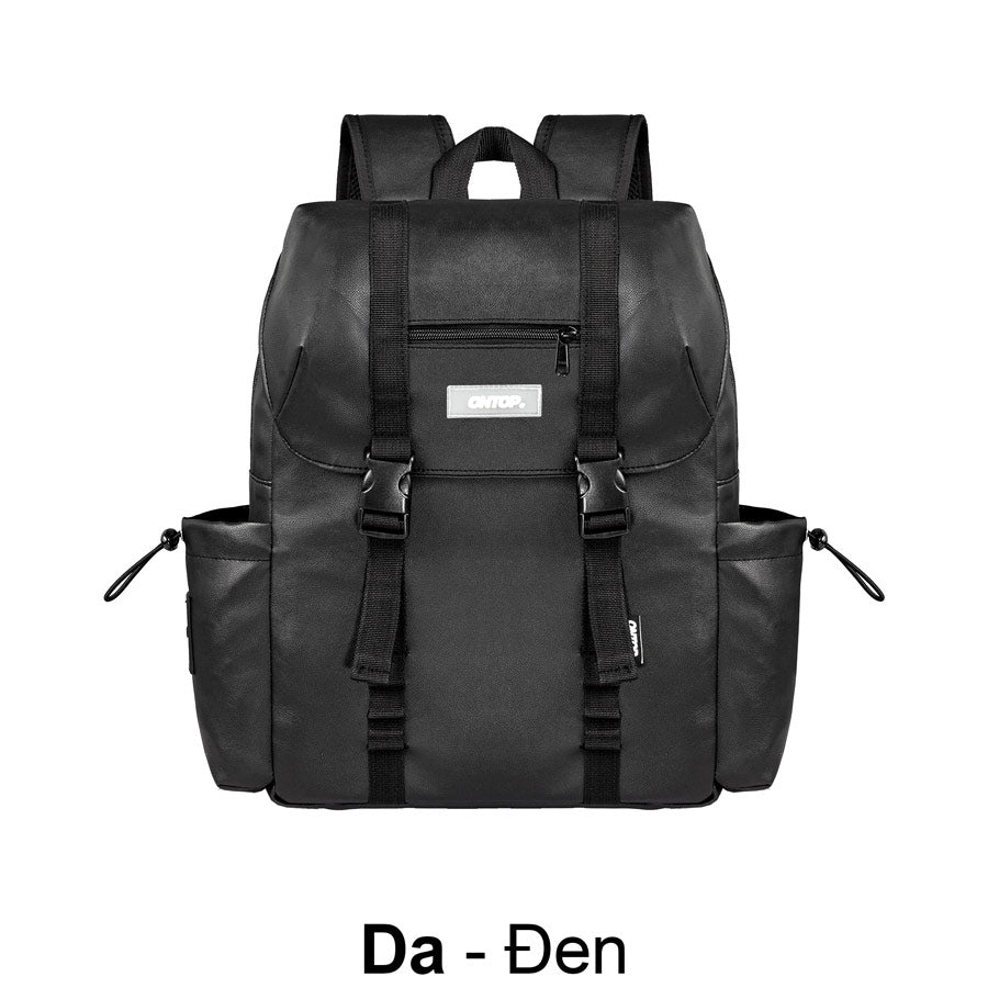 Black backpack on a white background