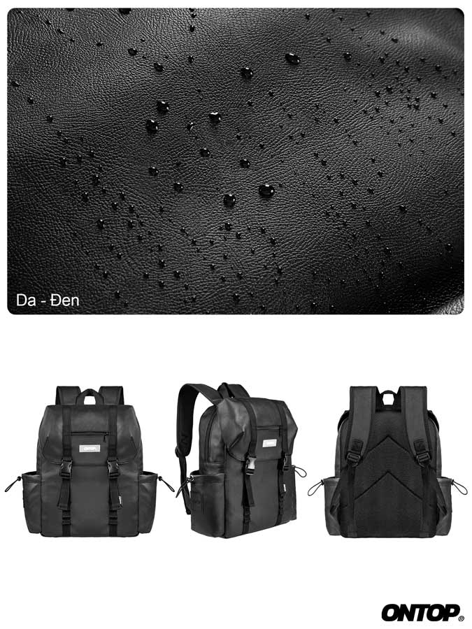Black textured mat with 'Da - Den' branding, featuring three black backpacks below.
