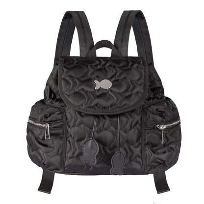 Black backpack with fish patterns on a white background