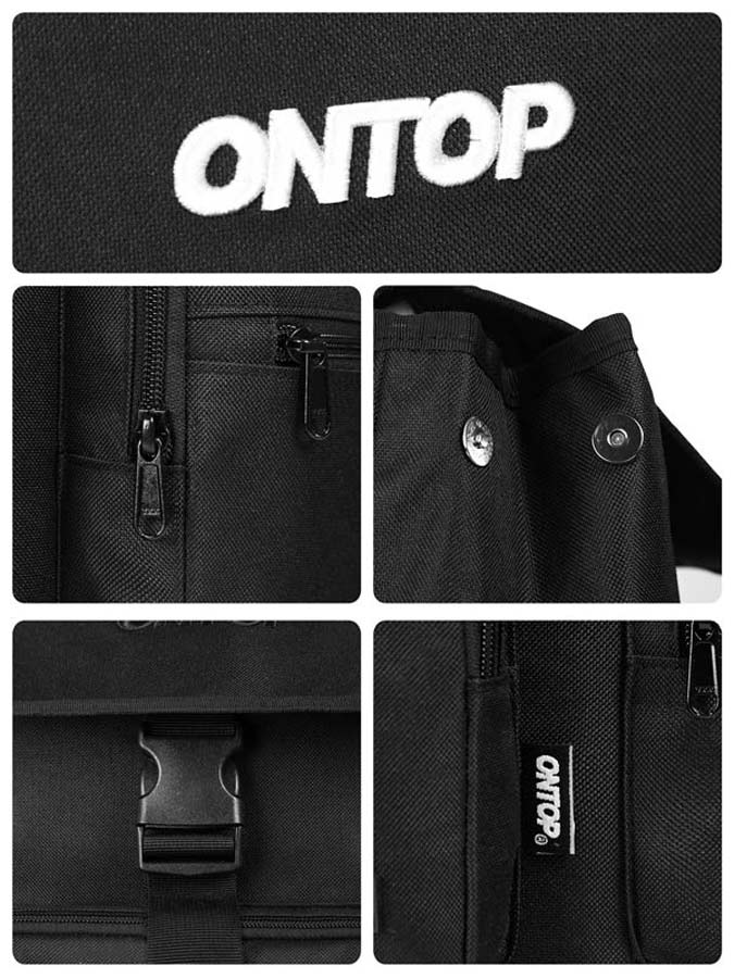 Collage of black bags with 'ONTOP' branding on various parts.