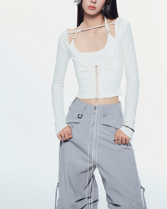 White Bisou Long Sleeve Top – Bunnyhill Concept front view