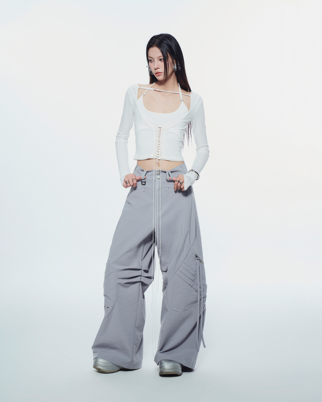 Soft stretch long sleeve white top – back detail
