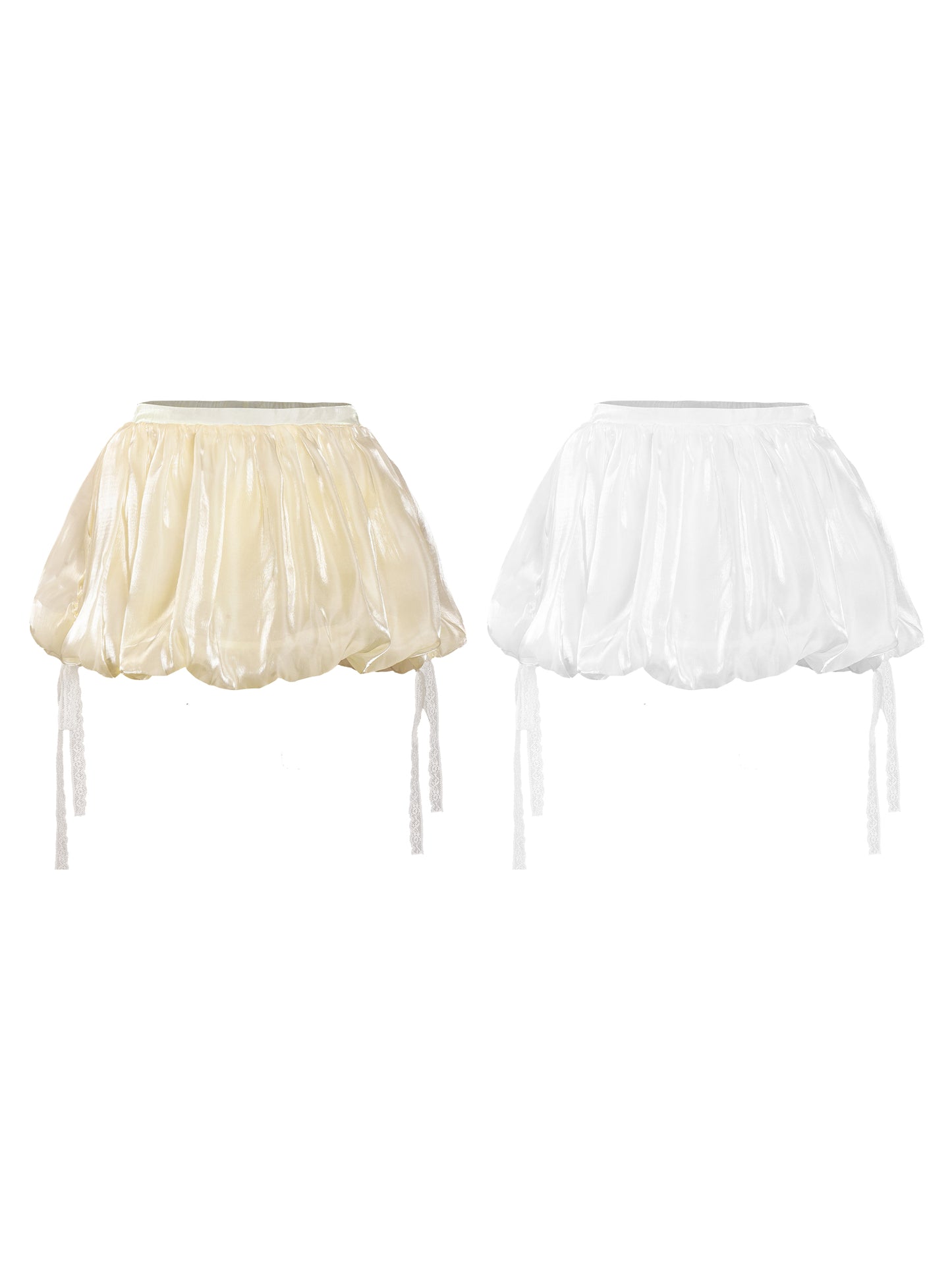Two sheer white petticoats on a white background