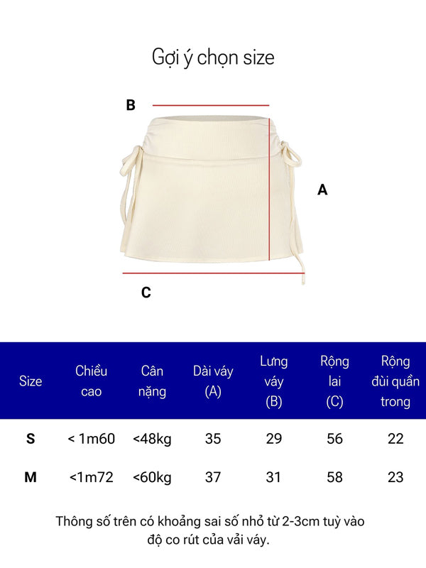 Measurement chart for a bag with dimensions labeled A, B, and C, and size options S and M.