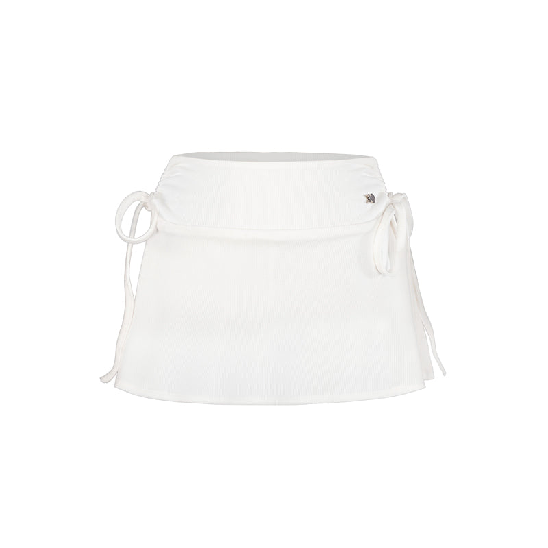 White skirt with drawstring waist on a white background