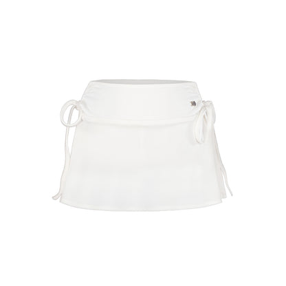 White skirt with drawstring waist on a white background