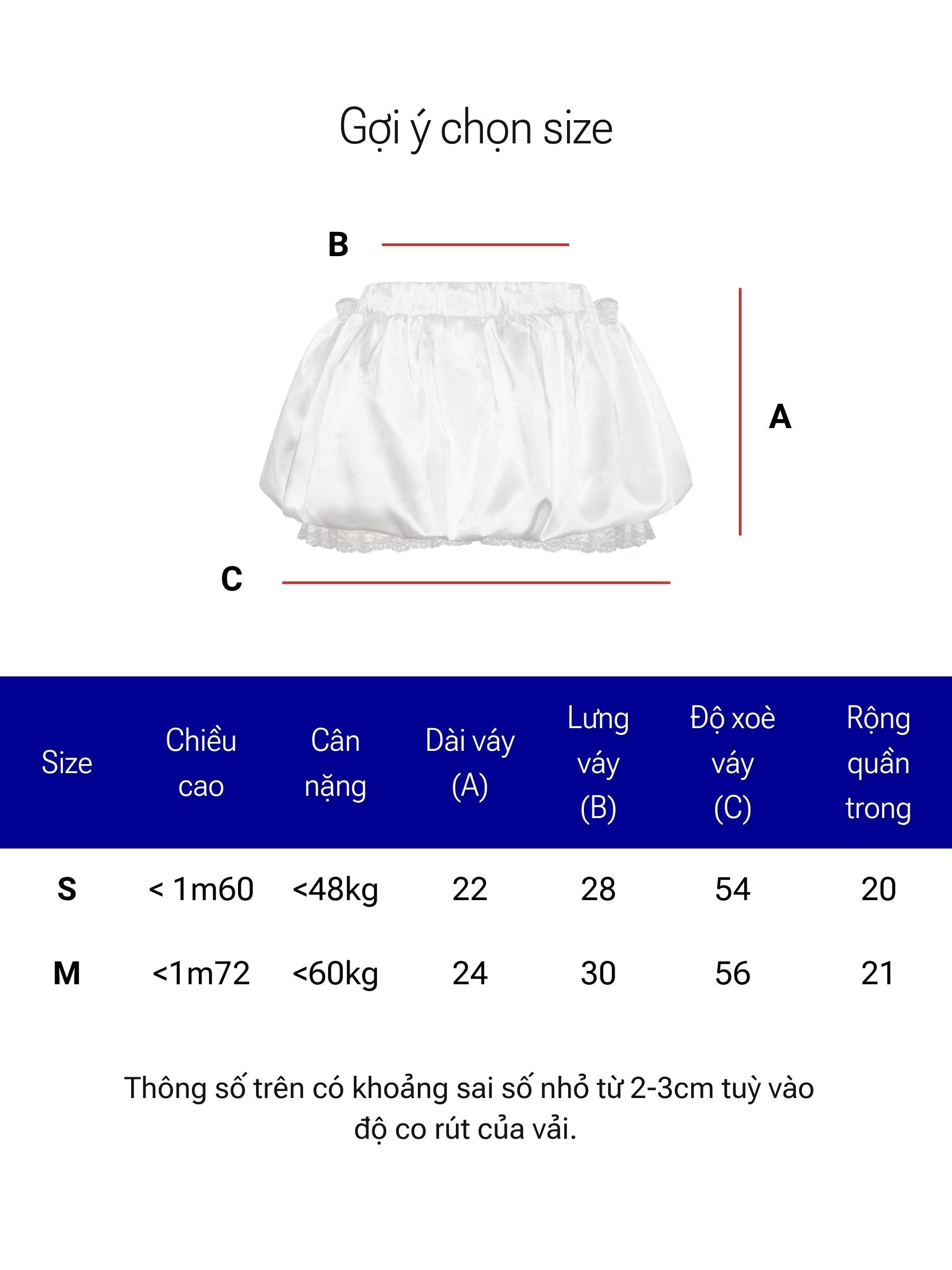 Measurement chart for children's bloomers with size guide and dimensions.