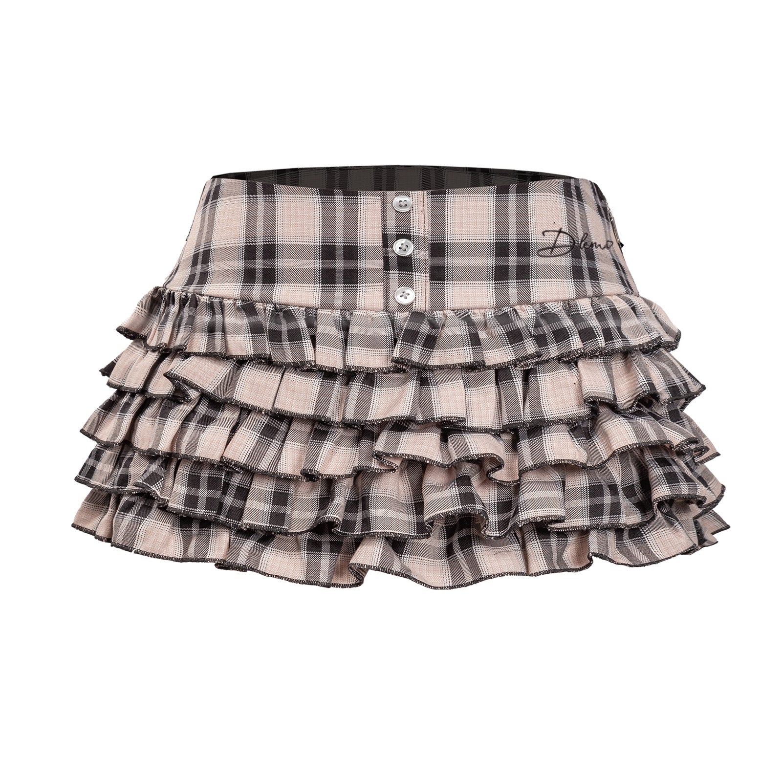 Plaid ruffled skirt with button waistband on a white background