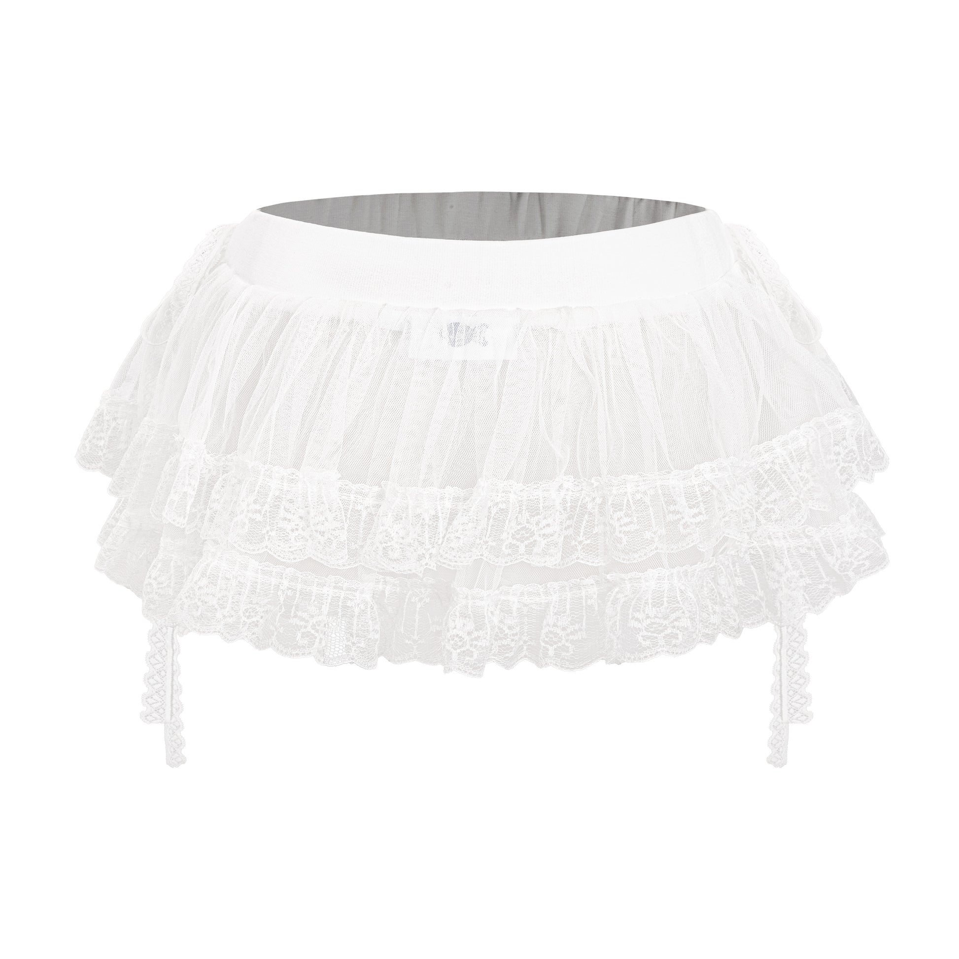 White petticoat with ruffled layers on a white background