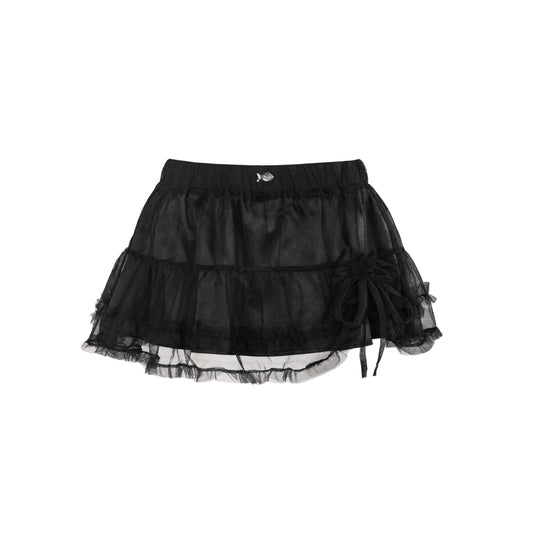 Black tiered skirt on a white background