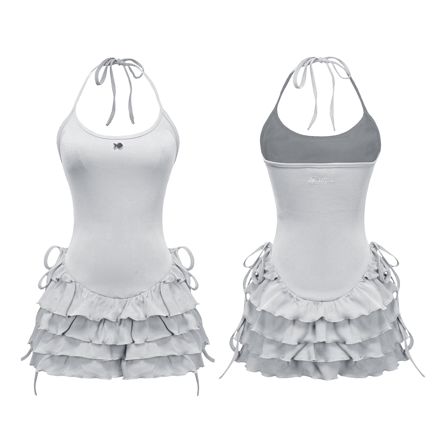 Gray tank top with ruffled skirt on a white background