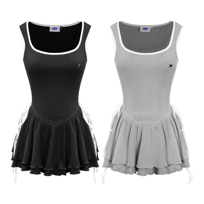 Black and gray tank tops with skirts on a white background