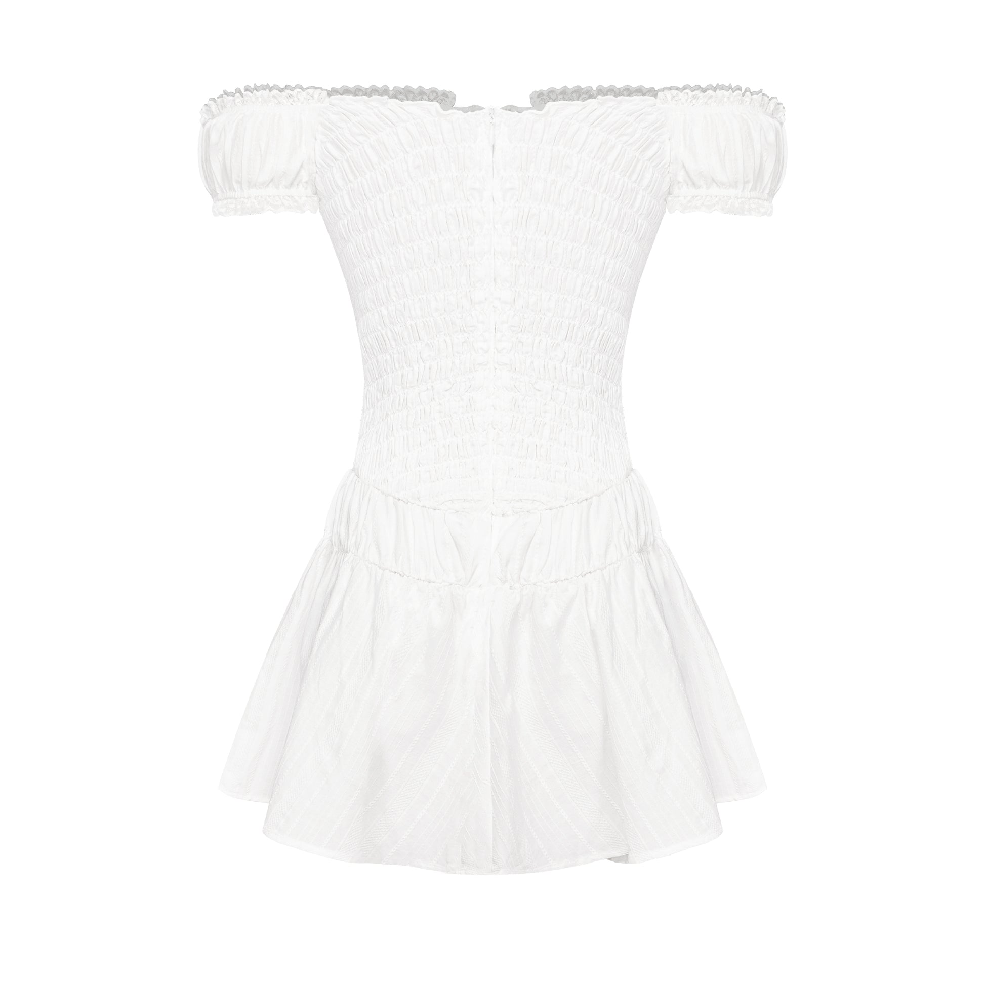 White off-shoulder dress on a white background
