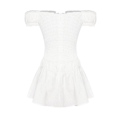 White off-shoulder dress on a white background