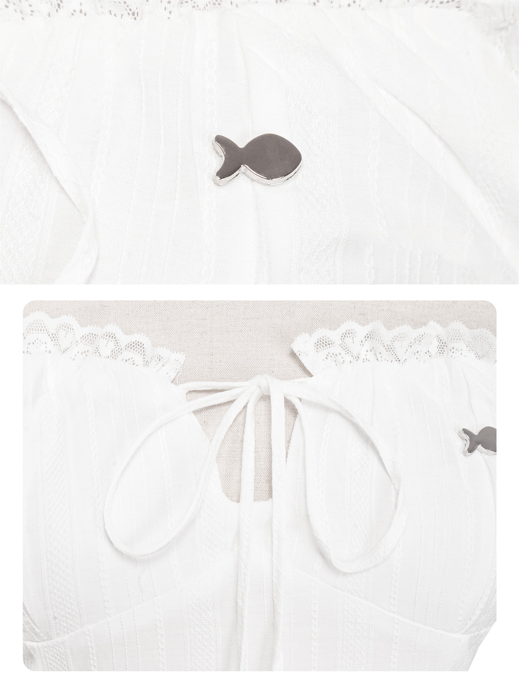 White baby outfit with fish design on a white background