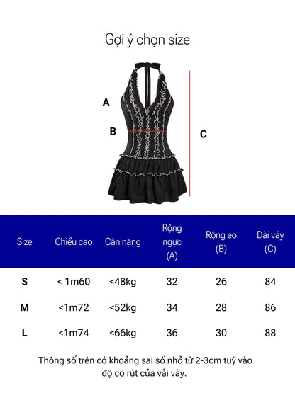 Dress size chart with measurements for various sizes