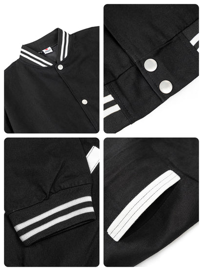 Black jacket with white stripes and buttons on a white background