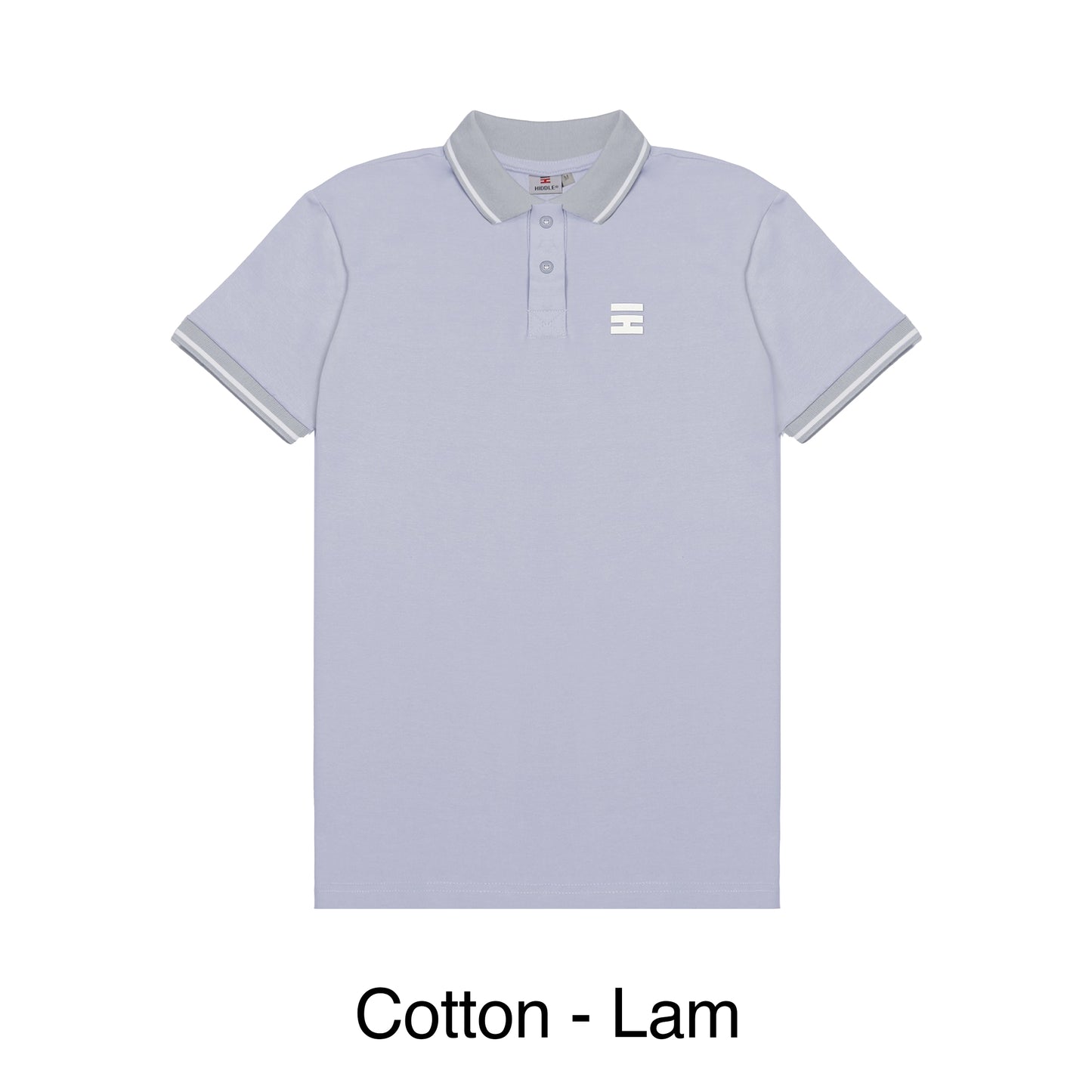 Light gray polo shirt with a small logo on a white background