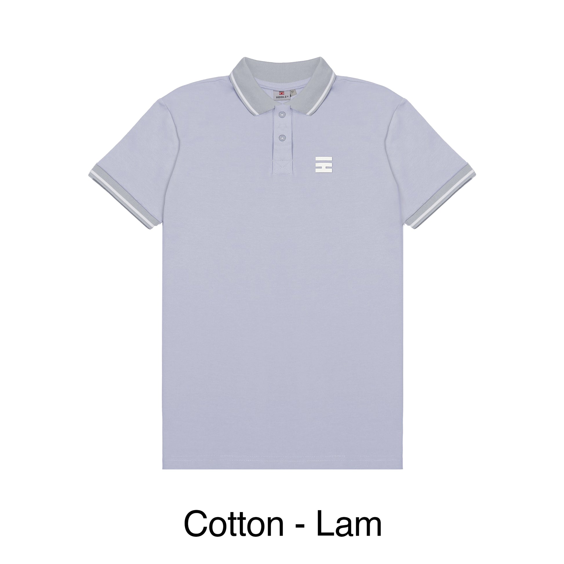 Light gray polo shirt with a small logo on a white background