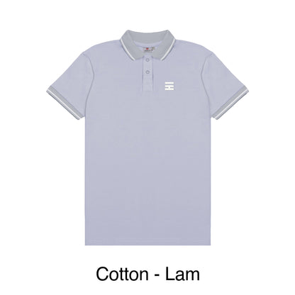 Light gray polo shirt with a small logo on a white background