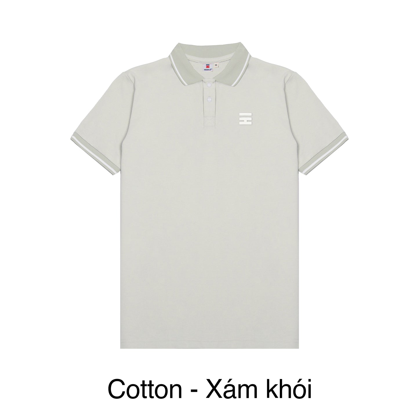 Light gray polo shirt with a small logo on a white background