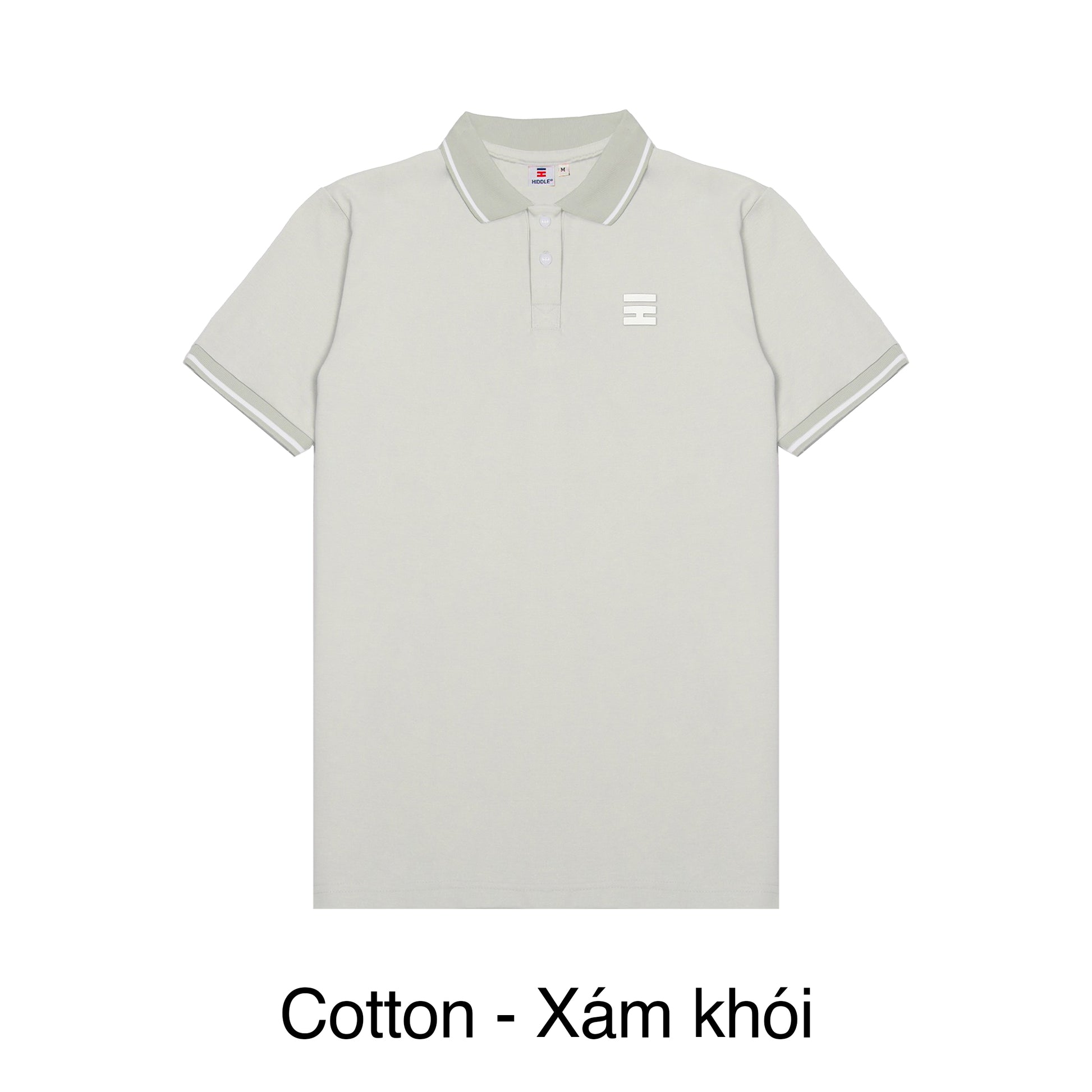 Light gray polo shirt with a small logo on a white background