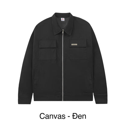 Black jacket with two front pockets on a white background