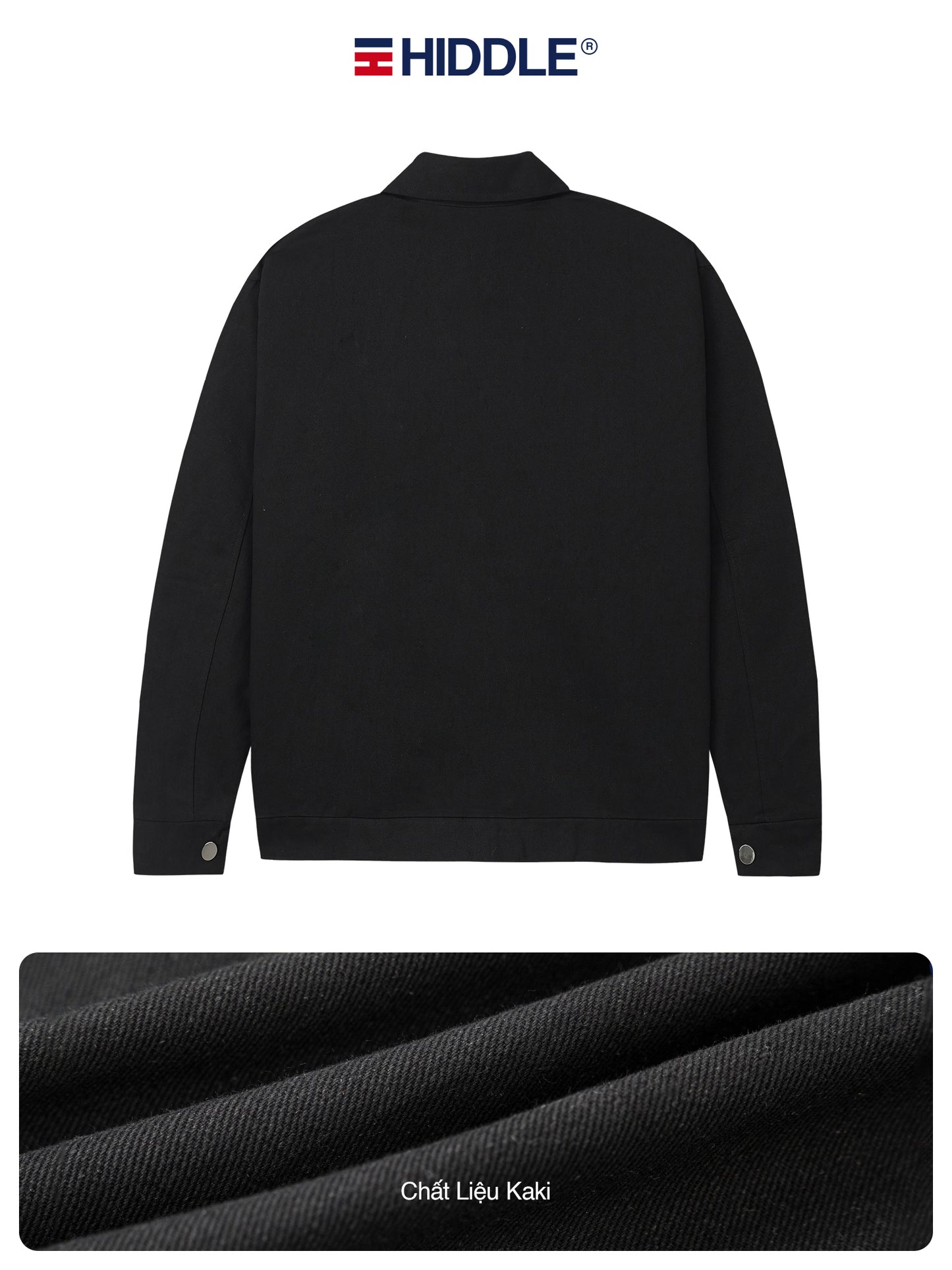 Black jacket with Hiddle logo on a white background