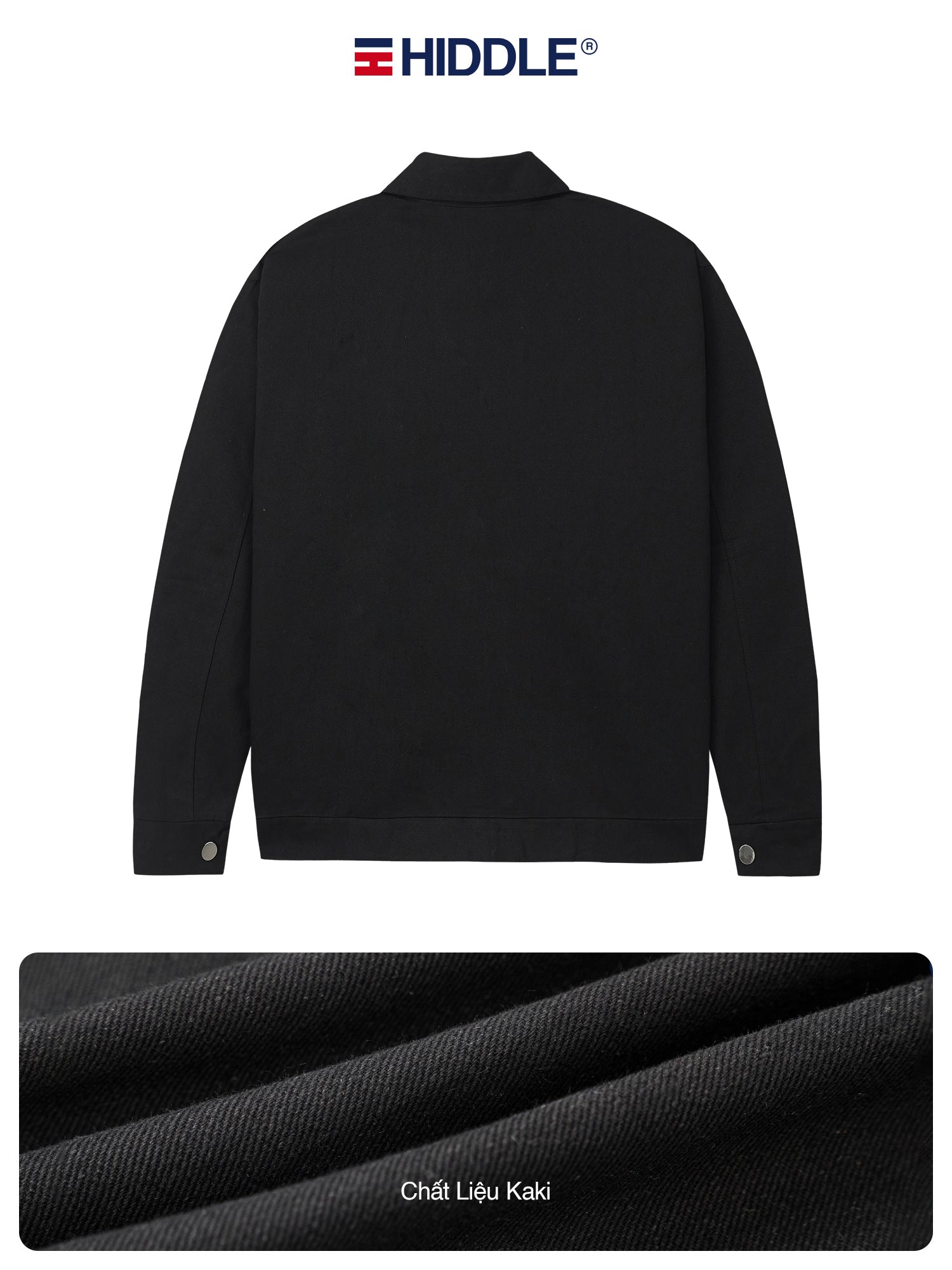 Black jacket with Hiddle logo on a white background