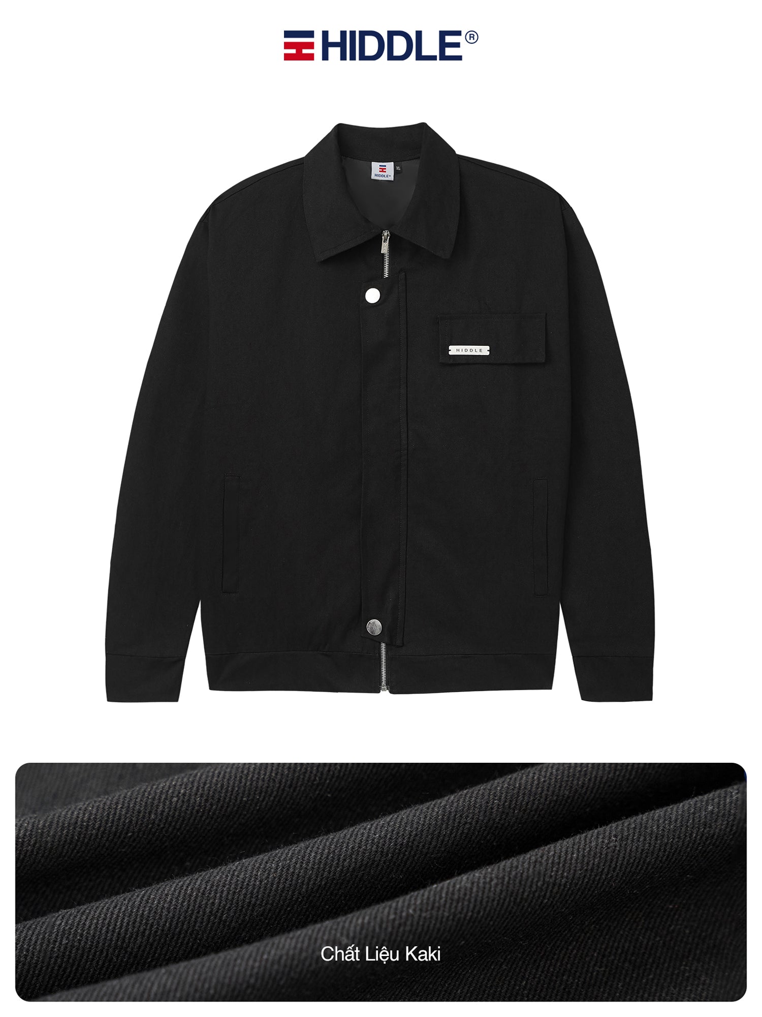 Black jacket with Hiddle logo on a white background