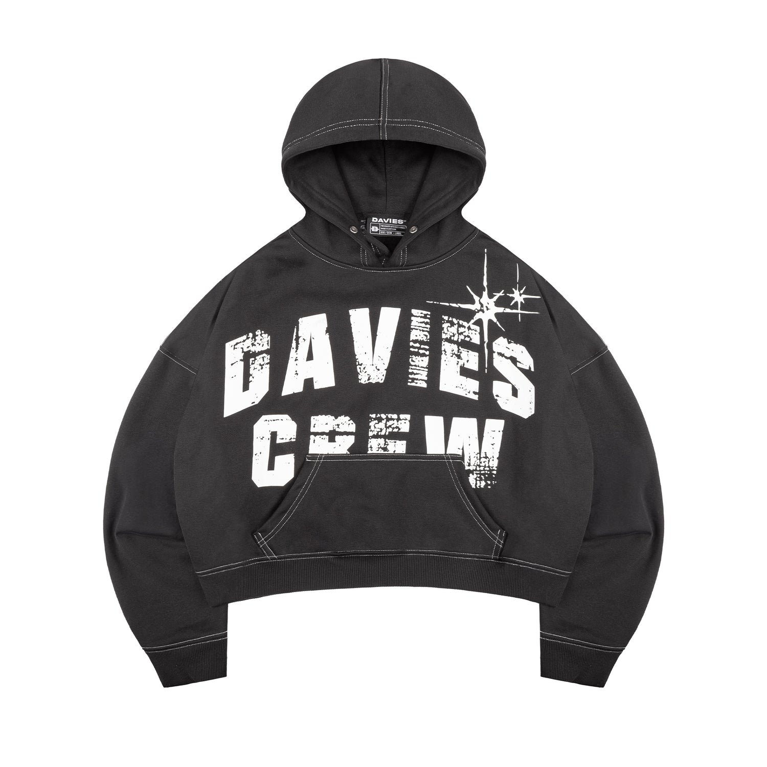 Black hoodie with 'DAVES CREW' text on a white background