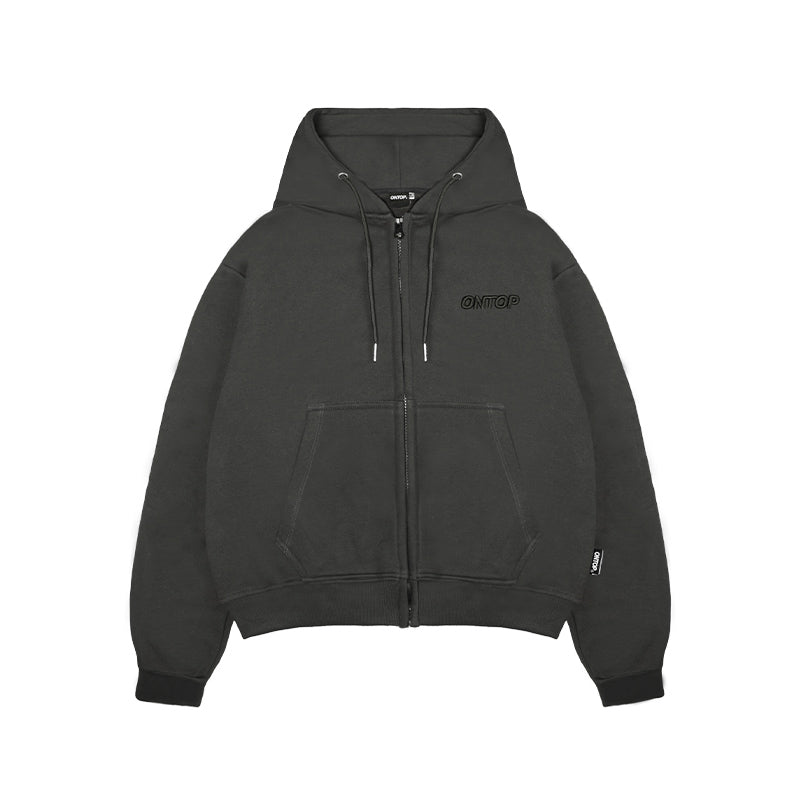 Black hoodie with a brand logo on a white background