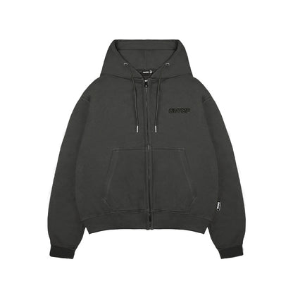 Black hoodie with a brand logo on a white background