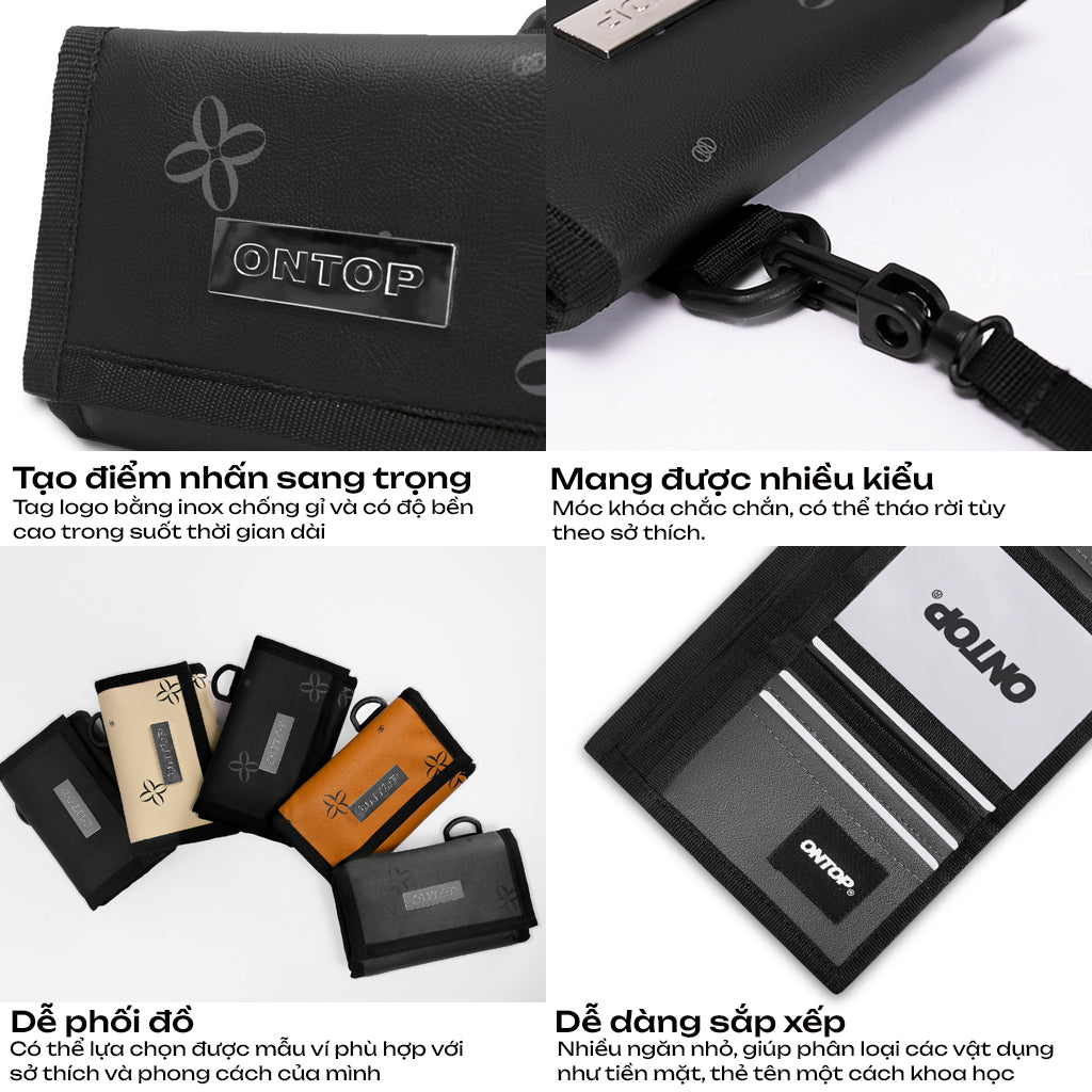 Black wallet with 'ONTOP' branding on a white background