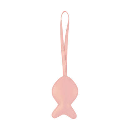 Pink fish-shaped keychain on a white background