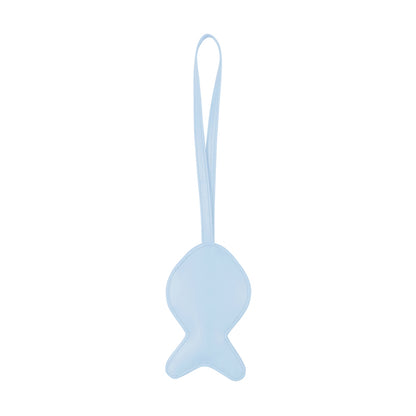 Light blue fish-shaped keychain on a white background