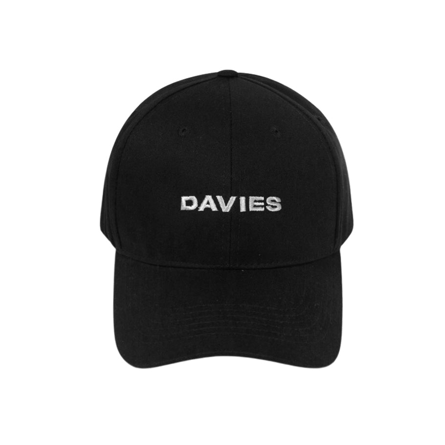 Black cap with 'DAVIES' branding on a white background