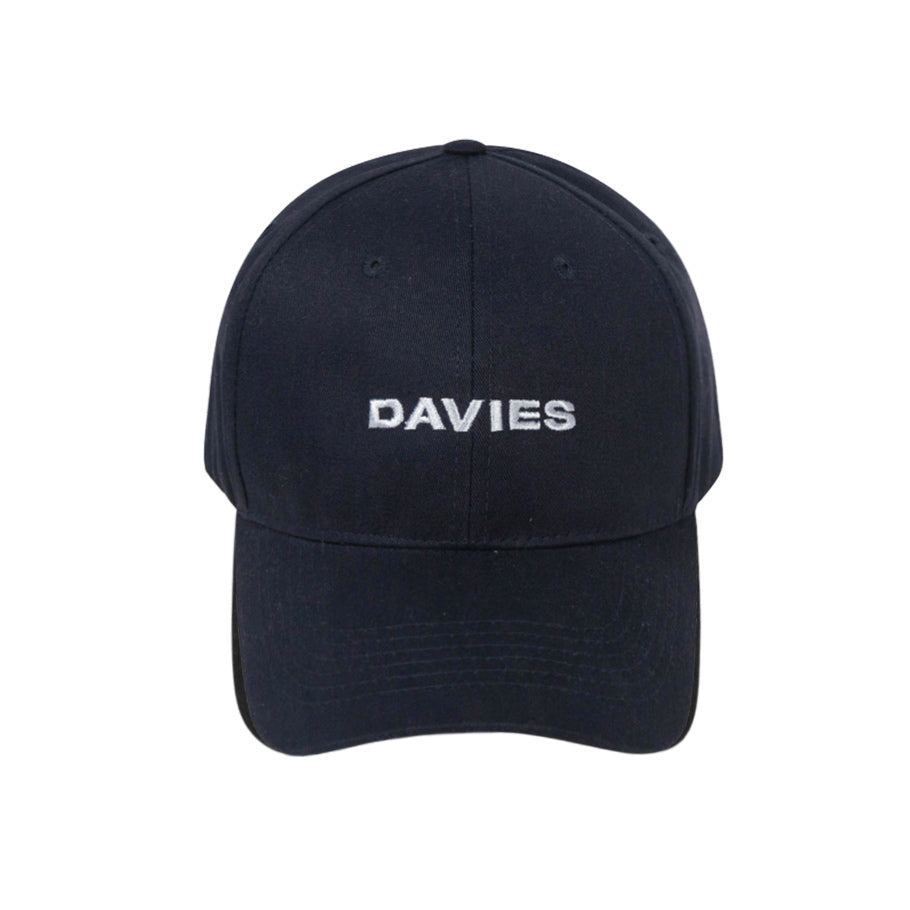 Black cap with 'DAVIES' branding on a white background